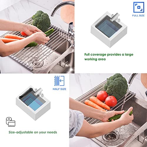 Tomorotec Roll Up Dish Drying Rack, Over The Sink Dish Drying Rack, Portable Stainless Steel Rolling Rack Multipurpose Kitchen Drainer Caddy Organizer Storage Shelf Holder, Gray 5