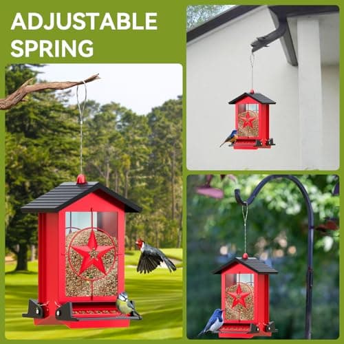 Squirrel Proof Bird Feeders for Outdoors Hanging, Metal Wild Bird Feeders with Bilateral Weight Activated Perches, 5LB Large Weatherproof Durable Backyard Feeders for Cardinals, Blue Jay,Finch -Red 7