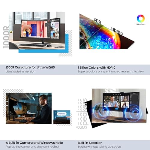 Samsung 34-Inch ViewFinity S65VC Series Ultra-WQHD Curved Computer Monitor, 100Hz, AMD FreeSync, HDR10, USB-C, Built-in Speaker, Camera, KVM Switch, Eye Care, Eco-Packaging, LS34C650VANXGO, Black 8