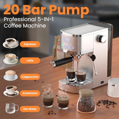 Espresso Machine 20 Bar Espresso Maker with Steam Milk Frother,Compact Stainless Steel Expresso Coffee Machine for Cappuccino Latte Americano, Coffee Maker Gift for Coffee Lovers Home and Kitchen 8