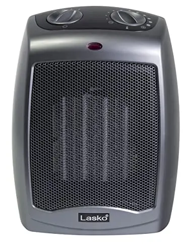 Lasko Portable Indoor Electric Ceramic Space Heater with Tip-Over Safety Switch, Overheat Protection and Thermostat, 2 Speeds, Safe for Home, 9.2 Inches, Dark Gray, 1500W, 754201 8