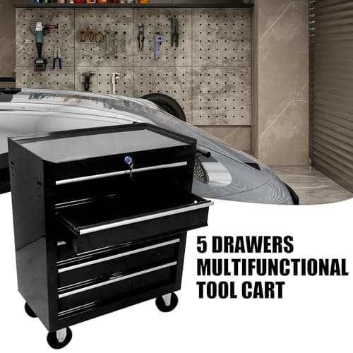 Fulvari Rolling Tool Chest, 5-Drawer Rolling Tool Box with Interlock System and Wheels for Garage, Warehouse, Workshop, Repair Shop Black 6