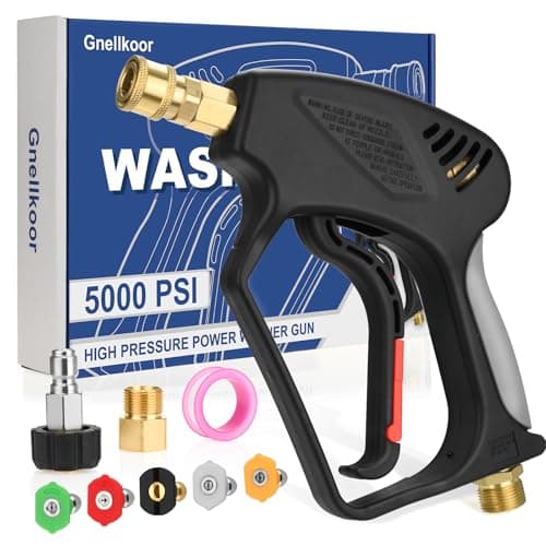 Gnellkoor Pressure Washer Short Gun - 5000 PSI / 10.5 GPM MAX Power Washer Handle With M22-14MM & M22-15MM & 3/8" Male Plug, 1/4" Quick Connector & 5 Nozzle Tips, Compatible with Car Wash Foam Cannon