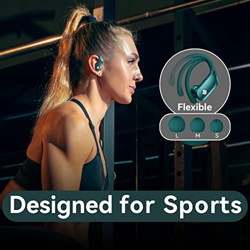 bmani Ear Buds Wireless Earbuds Bluetooth Headphones with 80H Playtime LED Display Case, Over-Ear Hook with Mic, Stereo Sound, Easy Button Controls, Sports Earphones for Running Workout Gym Green 6