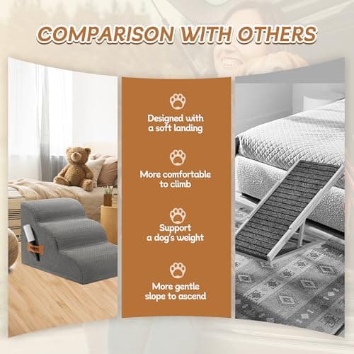 Romrol Dog Stairs Ramp for Small Dogs, 33D Pet Stairs Steps with Durable Non-Slip Waterproof Fabric Cover, Dog Slope Stairs to Bed for Small Dogs and Cats or Pets Joints, 3-Steps 5
