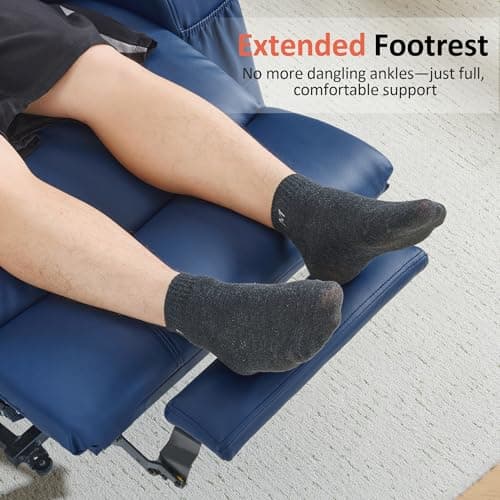 MCombo Electric Power Lift Recliner Chair Sofa with Massage and Heat for Elderly, 3 Positions, 2 Side Pockets, and Cup Holders, USB Ports, Faux Leather 7040 (Blue, Medium) 7