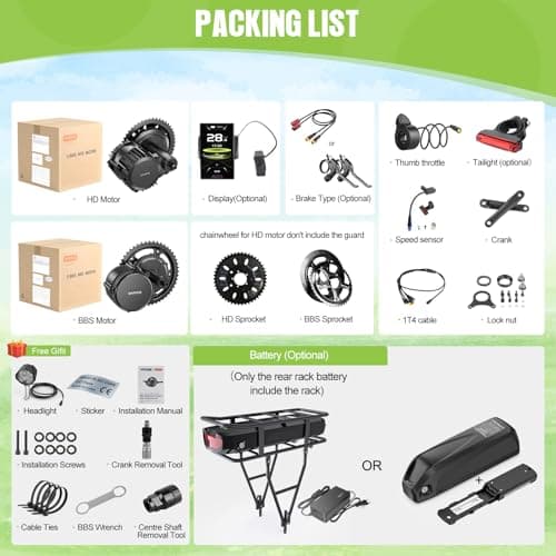 BAFANG Mid Drive Kit:500W/750W/1000W Ebike Motor Kits, BBS02B HD Mid Drive Ebike Conversion Kit with LCD Display& Battery 7
