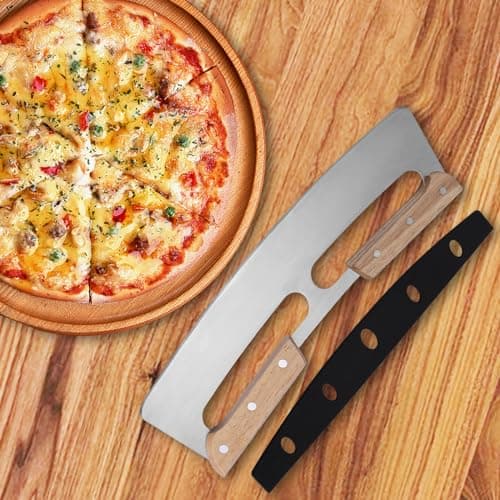 2 Pack Pizza Cutter Rocker with Wood Handles & Protective PP Cover, 14" 430 Stainless Steel Pizza Slicer Wheel, Big Pizza Knife Cutters Kitchen Tool (14 inch) 6