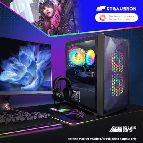 STGAubron Gaming PC Computer Desktop, Intel Core i5-8600 up to 4.3G, Radeon RX 550 4G,16G DDR4, 512G SSD, WiFi 6 5G, BT 5.2, RGB Fan x3, Windows 11 Home 5