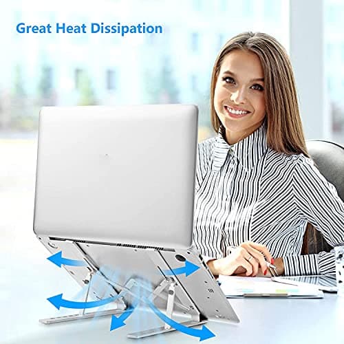 Laptop Stand for Desk, Ergonomic Design Adjustable Aluminum Foldable Portable Computer Stand, Compatible with MacBook Air Pro, HP, Lenovo, Dell, More 10-15.6”Inch and Tablets (Silver) 7