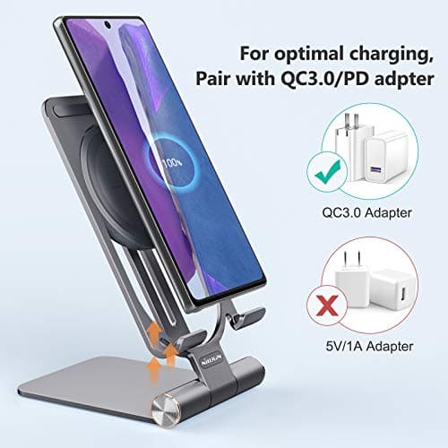 Nillkin Fast Wireless Charger - Metal Foldable and Adjustable Wireless Charging Stand for iPhone 16 15 14 13 12, Samsung Galaxy S25 S24 S23 S22 S21 Ultra/Plus and Android Phones, Space Grey 7