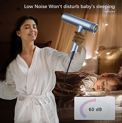 AIRYOMI Hair Dryer, Professional Brushless Motor Ionic Hair Blow Dryer with Diffuser, Magnetic Nozzles, 0.83Pound, 2000W, 60dB, 3 Heat Settings & 3 Speed & Cold Settings 7