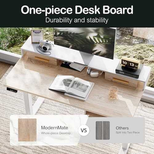 ModernMate Standing Desk with 4 Drawers, 47.2 x 23.6 Inch Whole Piece Height Adjustable Electric Sit Stand Desk, Computer Home Office Workstation with Open Storage Shelf, Light Walnut 6