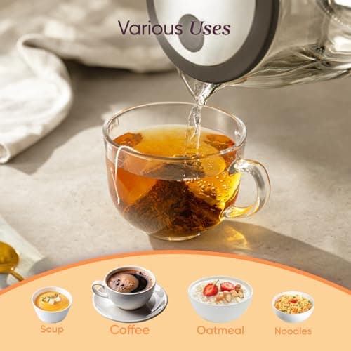 Cosori Electric Kettle, No Plastic Contact With Water, Wide Mouth For Easy Cleaning, Auto Shut Off, 1.7L Tea Kettle & Hot Water Boiler, Water Heater & Teapot, Borosilicate Glass, Black, 1500W 6