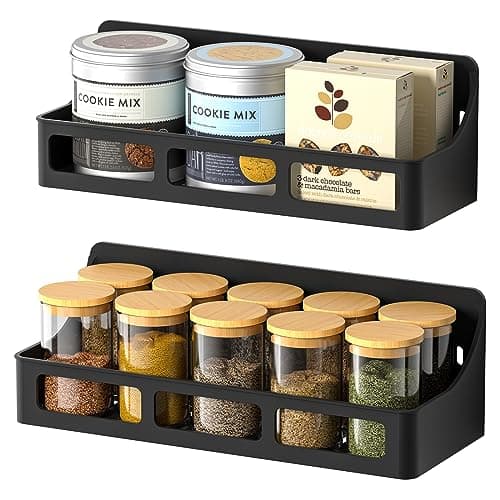 Jewem Magnetic Spice Rack for Refrigerator, 2 Pack Magnetic Shelf, Strong Magnetic Fridge Organizer, Spice Rack Organizer, Heavy Duty Seasoning Rack For Kitchen Organization And Storage, black