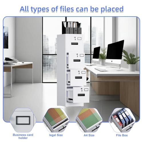 SUXXAN 4 Drawer File Cabinet,Metal Vertical File Storage Cabinet Lock, Home Steel Vertical File CabinetA4 /Legal Size,14.96''Wx19.69''Dx52.36''H,Assembly Required(White)…,14.96''w 4 Drawer White 7