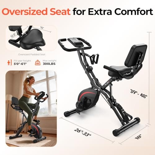Pleny Folding Exercise Bike, 5 IN 1 Stationary Bikes for Home 6.6 LBS Flywheel, 330LB Weight Capacity Back Support Cushion Indoor Workout Cycling Bike for Home Gym, Black-red 6