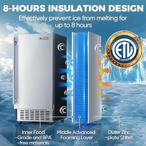 Coolski 15" W Commercial Under Counter Ice Maker Machine, 80 LBS/Day Stainless Steel Built-in Freestanding Ice Maker with Water Filter, for Home Apartment & Commercial Use 7
