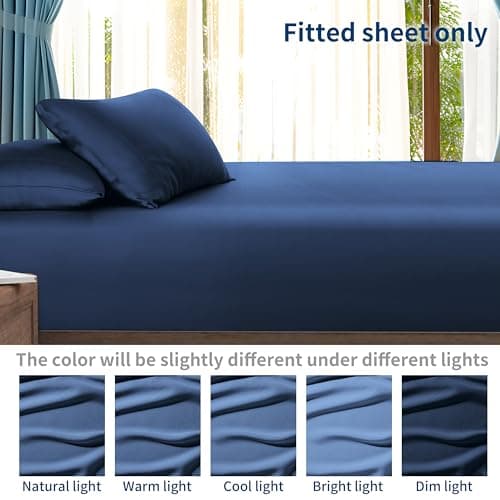 Bamboo Viscose Cooling Fitted Sheet King Size Only, 400 Thread Count, 16" Deep Pocket Cooling Bottom Sheets for Hot Sleeper, Silky Soft Breathable (King, Navy Blue 8