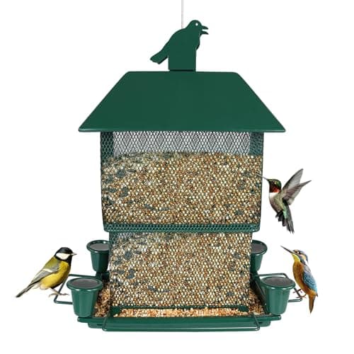 Luckyone Wild Bird Feeder for Outdoors Hanging, Metal Retractable 6.5lb Large Capacity Bird Feeders Eco-Friendly Anti-Rust for Garden and Outdoors Attracting Wild Birds