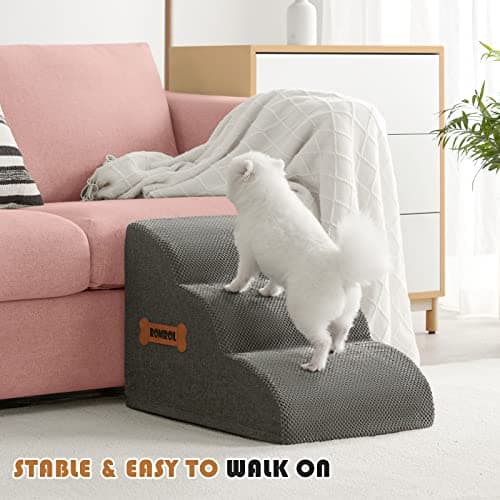 Romrol Dog Stairs Ramp for Small Dogs, 33D Pet Stairs Steps with Durable Non-Slip Waterproof Fabric Cover, Dog Slope Stairs to Bed for Small Dogs and Cats or Pets Joints, 3-Steps 6