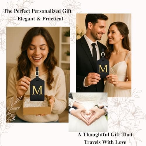 Luggage Tag PU Leather for Suitcase Baggage Handbag Travel Bag Label Suitcase Tag Label Tag w. Name Card & Privacy Cover (M) 6