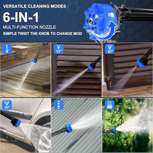 AZZUNO Cordless Pressure Washer, 850PSI Portable Pressure Washer, 4000mAh Powerful Washer with 6-in-1 Nozzle, Handheld Power Cleaner for Car, Home Cleaning & Garden Watering Blue 5