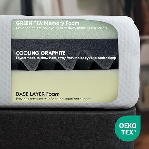 Nestl Green Tea Queen Mattress 12 Inch - Cooling Graphite Memory Foam Mattress Queen Size, Fiberglass Free Queen Mattress in A Box, Pressure Relief Supportive Bed in A Box, CertiPur-US Certified 5