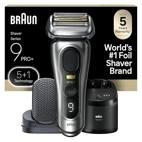 Braun Series 9 PRO+ Electric Razor for Men, 5 Pro Shaving Elements and Shave-Preparing ProComfort Head for Closeness & Skin Comfort, 6in1 SmartCare Center, Wet or Dry Shaver, Charging Stand, 9597cc