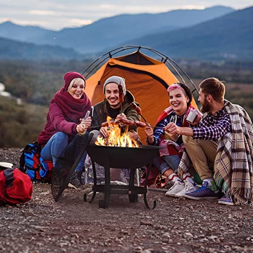 FireBeauty Fire Pit BBQ Grill Pit Bowl with Mesh Spark Screen Cover,Poker 7