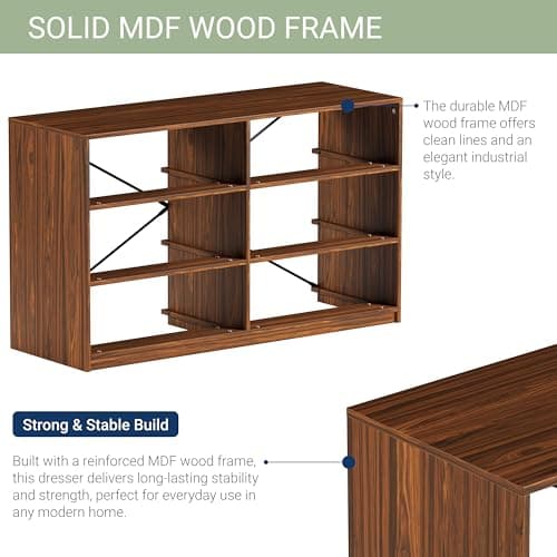 Modern 6-Drawer Dresser with Spacious Storage,Sturdy Wood Frame, and Large Capacity Drawers, Dressers for Bedroom, Home Organization Storage for Living Room or Hallway, Walnut 5