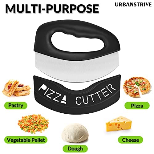 Urbanstrive Heavy Duty Stainless Steel Pizza Cutter with Cover, Super Sharp Blade Pizza Knife Pizza Cutter Rocker, Perfect Kitchen Gadgets for Pizza Cutting Home Essentials (Black) 4