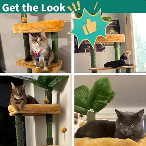 YITAHOME Tall Cat Tree Tower with Leaves for Indoor Cats, 72.8in Cute Cat Climbing Tower with Self-Grooming Brush, Cat Condo, Top Perch, Basktet, Sisal Scratching Posts and Board, Dangling Ball 7