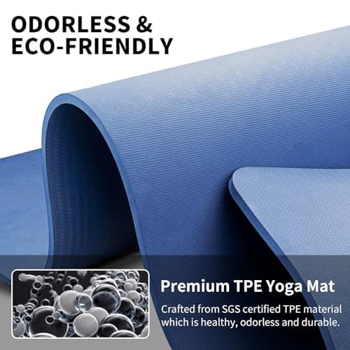 Hatha Yoga Extra Long TPE Yoga Mat 79" x 40” x 1/2" Thick Non-slip Exercise Mat for Home Gym Use, Yoga, Pilates, Fitness & Workouts (Blue) 5