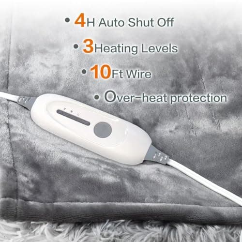 JIAMEIDING Electric Heated Blanket Throw, Super Soft Flannel 50" x 60" Heating Throw with 3 Fast Heating Levels & 4 Hours Auto Off, Machine Washable, ETL&FCC Certification, Home Office Use, Grey 5
