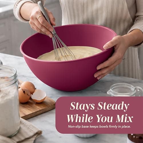 COOK WITH COLOR Mixing Bowls with Lids - 12 Piece Plastic Nesting Bowls Set includes 6 Prep Bowls and 6 Lids, Microwave Safe Mixing Bowl Set, Rose TPR Lid 6