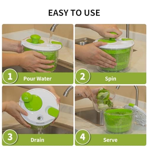 Salad Spinner, Fruit and Vegetable Washer, Spin and Dry Salad Greens, 3 QT Lettuce Spinner with Bowl and Mesh Basket 7