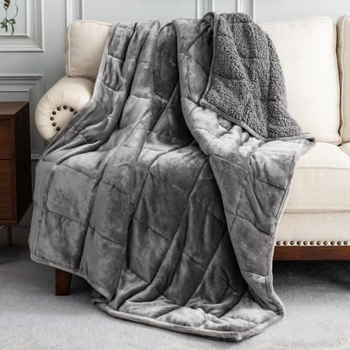 Uttermara Sherpa Fleece Weighted Blanket 12 lbs for Adults, Unicolor Ultra-Soft Fleece and Sherpa, Dual Sided Cozy Plush Blanket for Sofa Bed, 48 x 72 inches, Grey