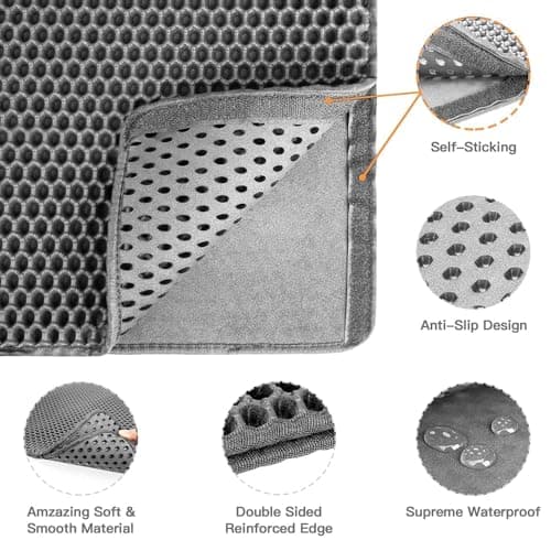 Cat Litter Mat-30"X24" Jumbo Litter Trapping Mat EVA Honeycomb,Urine & Waterproof Scatter Control Matt for Cat With Handle Design Easier To Clean, Less Waste, Soft On Paws, Gray 8