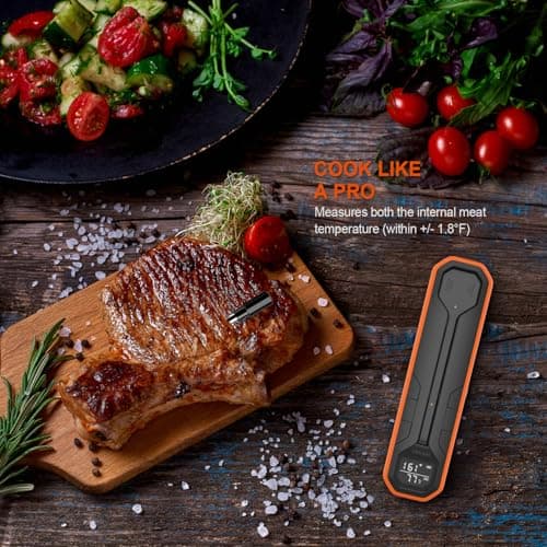 Wireless Meat Thermometer – Digital Cooking Thermometer with Wireless Probe – 500Ft Remote Range Food Thermometer – with iOS & Android Read App -Preprogrammed Temperatures for BBQ, Oven, Grill 8