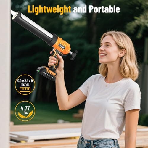 Uaoaii Electric Caulking Gun, Cordless Caulking Gun with 2x 2000mAh Batteries, 9Pcs Silicone Caulking Tools, 4 Adjustable Speeds, LED Light, 10OZ Battery Silicone Gun for Filling, Sealing (Yellow) 10