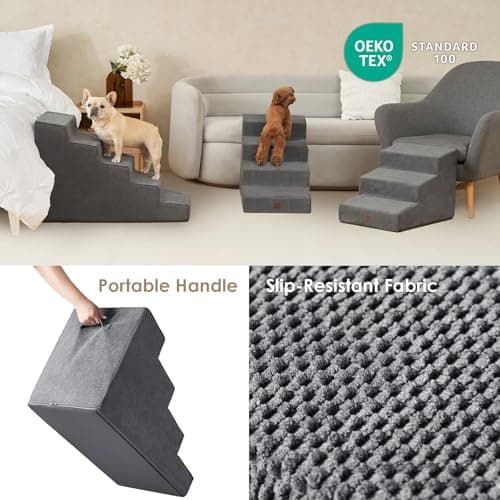 EHEYCIGA Dog Stairs Ramp for Small Medium Dogs, Dog Steps for High Bed and Couch, 3/4/5 Extra Wide Pet Stair Step for Cats (Grey, Slope 29" x 15.7" x 19.7", 4) 5