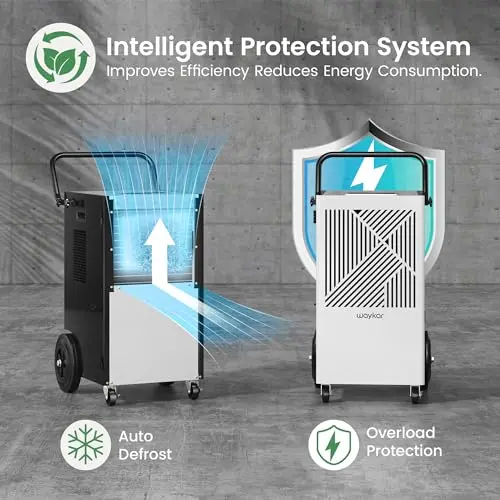 Waykar 155 Pints Commercial Dehumidifier with Pump, Drain Hose and Washable Filter Space up to 8000 Sq. Ft, for Basements, Industrial or Commercial Spaces - 5 Year Quality Coverage 6