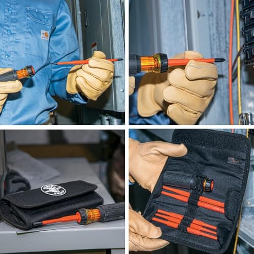 Klein Tools 32288 Insulated Screwdriver, 8-in-1 Screwdriver Set with Interchangeable Blades, 3 Phillips, 3 Slotted and 2 Square Tips 10