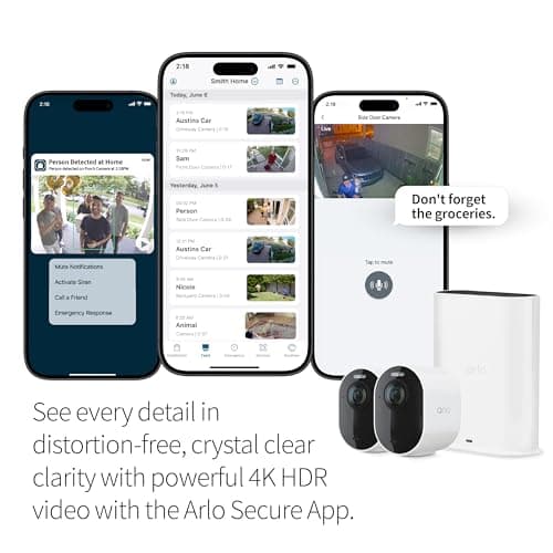 Arlo Ultra 2 Spotlight Camera 4K HDR (3 Cameras, SmartHub) | Wireless Home Security Camera | Color Night Vision, Motion Sensor, 180º View, 2-Way Audio, White 3