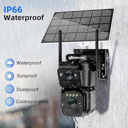 BEENOCAM Dual Lens 4K Solar Security Camera Wireless Outdoor, 2.4g & 5g WiFi, 360°PTZ Rotating Cam and 110° Fixed Cam 2-in-1 for Home Security with Color Night Vision,2-Way Audio, Light Alarm, IP66 7