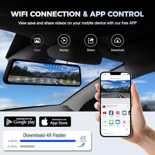 360 Degree View 4 Channel Mirror Dash Cam Detached Camera for Cars，Dash Cam Front and Rear Side(Left,Right),12'' Rear View Mirror Camera1080Px4,WiFi,Night Vision,GPS,Parking Monitor,Free 128GB Card 5