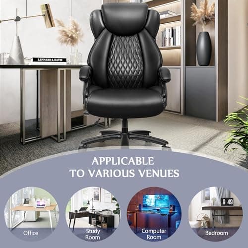 Big and Tall Office Chair 500lbs, Heavy Duty Executive Desk Chair with Adjustable Lumbar Support, Comfy Padded Cushion, Ergonomic PU Leather Home Computer Chair with Extra Wide Seat, Black 7