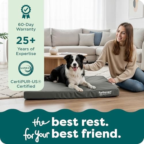 Furhaven Water-Resistant Orthopedic Dog Bed for Large/Medium Dogs w/ Removable Washable Cover, For Dogs Up to 55 lbs - Indoor/Outdoor Logo Print Oxford Polycanvas Mattress - Forest, Large 9