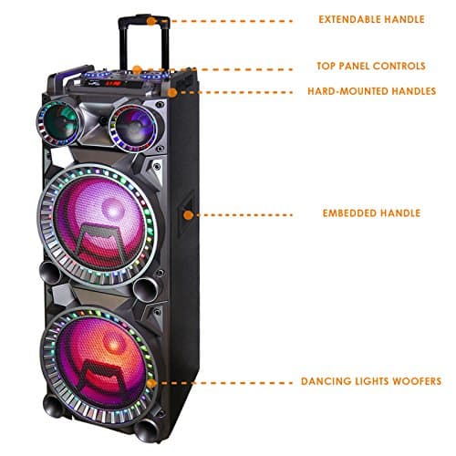 Befree Sound Dual 10 Inch Subwoofer Bluetooth Portable Party Speaker with Sound Reactive Party Lights, USB/SD Input, Rechargeable Battery, Remote Control and 2 Wireless Microphones 5